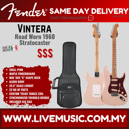 Fender Vintera Road Worn 1960 Stratocaster Electric Guitar, Shell Pink