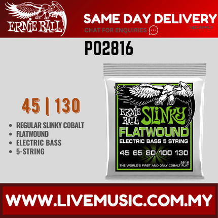 Ernie Ball 2816 Bass Guitar Strings 5-String Slinky Flatwound (45-130/EB2816)