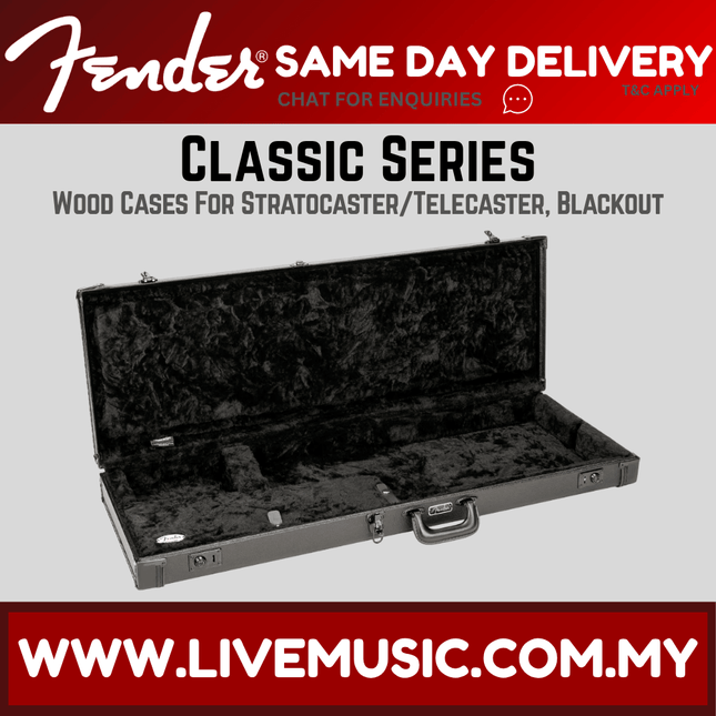 Black wood guitar case with fabric lining and metal latches for Stratocaster/Telecaster