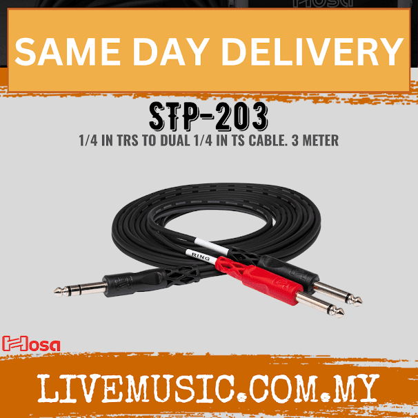 Hosa STP-203 Y Cable, 1/4inch TRS to 1/4inch TS, 3m (STP203/STP 203)