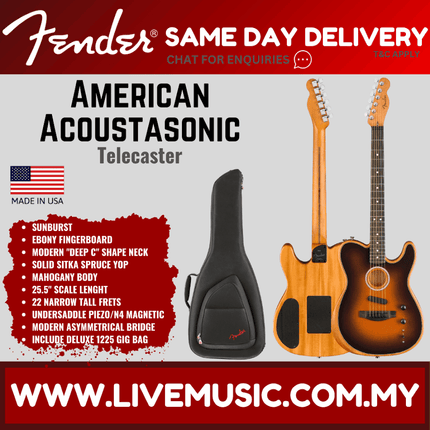 Fender American Acoustasonic Telecaster Guitar Ebony Fretboard with Bag - Sunburst