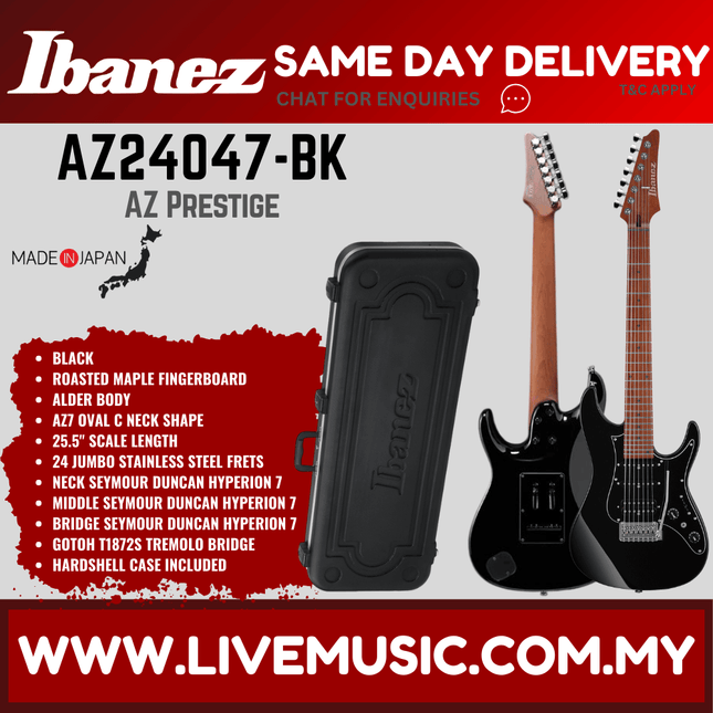 Ibanez Prestige AZ24047-BK Electric Guitar W/Case, Black ( AZ24047BK / AZ24047 BK )
