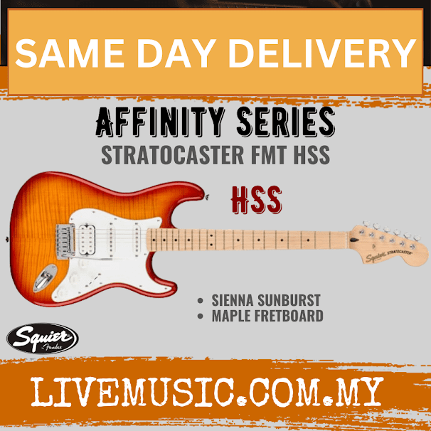 Squier Affinity Series HSS Stratocaster FMT Electric Guitar, Maple Fretboard - Sienna Sunburst