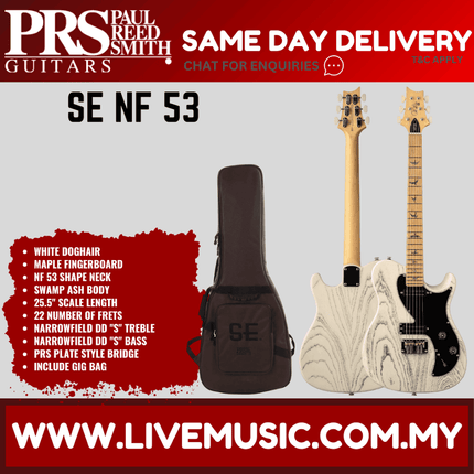 PRS SE NF 53 Electric Guitar w/GigBag, Maple FB, White Doghair ( NF53 / NF-53 )