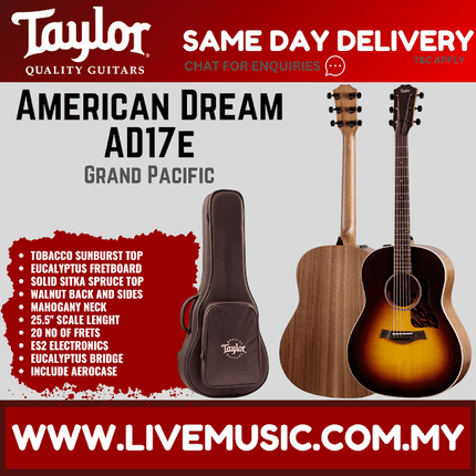 Taylor Grand Pacific acoustic guitar with AeroCase gig bag, sunburst TSB top