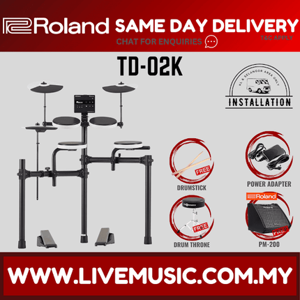 Roland TD-02K V-Drums Electronic Drum Kit With RH5 Headphone And T1D Drum Throne ( TD 02K / TD02K / RH 5 )
