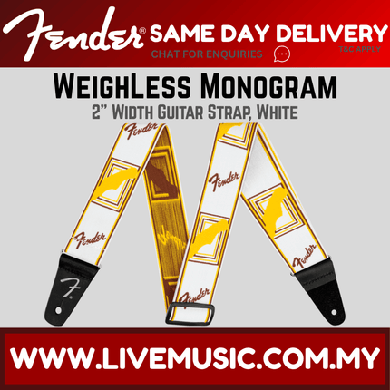 Fender WeighLess Monogram Guitar Strap, Multi-Colour - White/Brown/Yellow