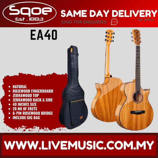 Sqoe EA40 40" Folk Acoustic Electric Guitar w/Gig Bag, Rosewood Fingerboard - Natural ( EA-40 / EA 40 )