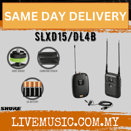 Shure SLXD15/DL4B Portable Wireless System With SLXD1 Bodypack Transmitter And DL4 Lavalier Microphone ( SLXD SLXD15DL4B )
