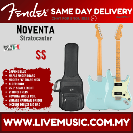 Fender Noventa Stratocaster Electric Guitar, Maple Fretboard - Daphne Blue