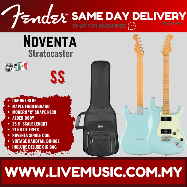 Fender Noventa Stratocaster Electric Guitar, Maple Fretboard - Daphne Blue