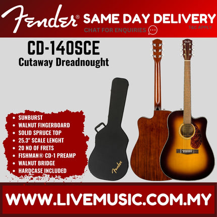 Fender CD-140SCE Dreadnought Acoustic-Electric Guitar with Case - Sunburst (CD140SCE/CD 140SCE)