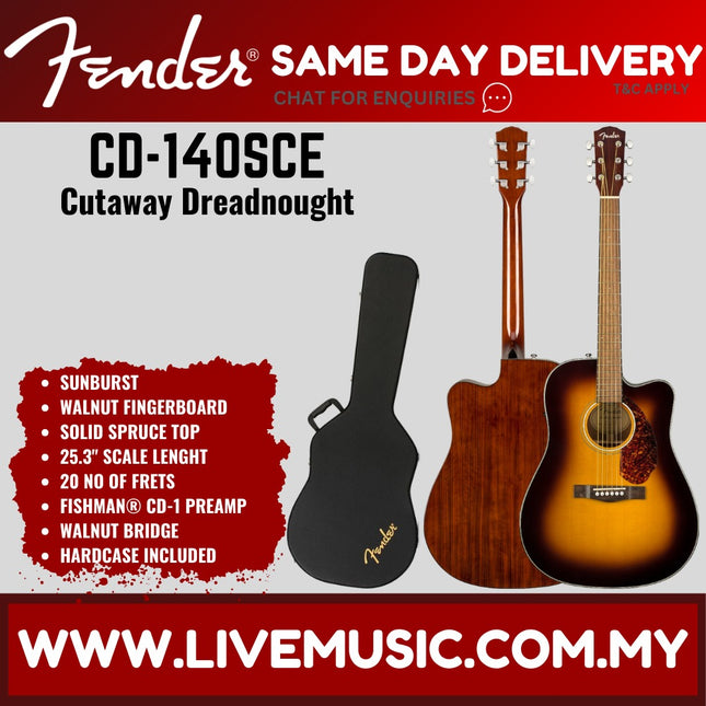 Fender CD-140SCE Dreadnought Acoustic-Electric Guitar with Case - Sunburst (CD140SCE/CD 140SCE)