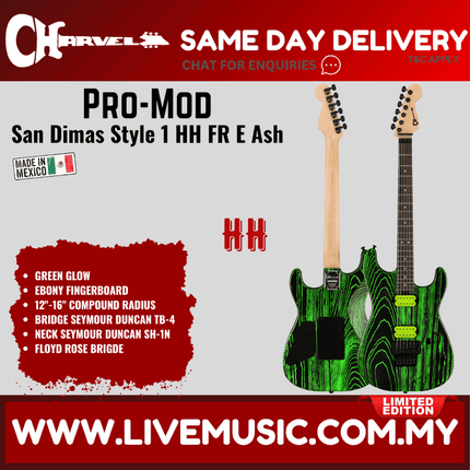 Charvel Pro-Mod San Dimas Style 1 HH FR E Ash Electric Guitar, Ebony FB, Green Glow