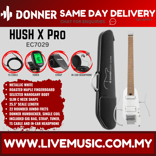 Donner Ec7029 Ec7030 Hush-x Pro Electric Guitar, Knight Black / Metallic White ( HUSH X / HUSHX )