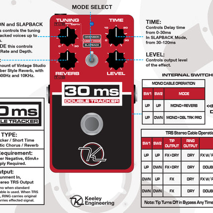 Keeley 30ms Double Tracker Guitar Effects Pedal (30-ms/30 ms)