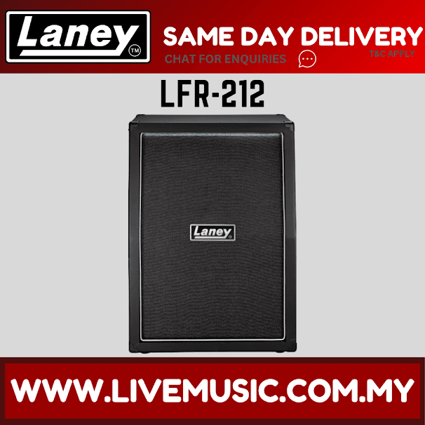 Black 2x12 amplifier cabinet with textured grille and Laney badge