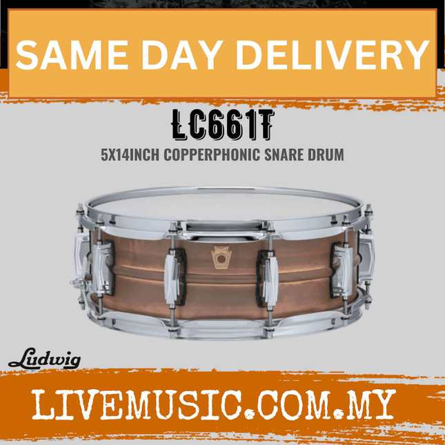 Ludwig LC661T 5x14inch Copperphonic Snare Drum, RAW Natural Patina Shell, Tube Lugs