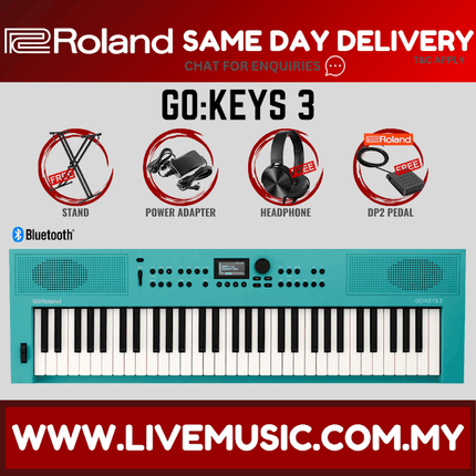 Roland GO:KEYS 3 61-Key Touch-Sensitive Portable Keyboard With Adapter - Turquoise ( GO-61K / GO-KEYS3 / GOKEYS3 / GOKEYS )