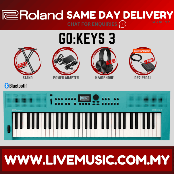 Roland GO:KEYS 3 61-Key Touch-Sensitive Portable Keyboard With Adapter - Turquoise ( GO-61K / GO-KEYS3 / GOKEYS3 / GOKEYS )