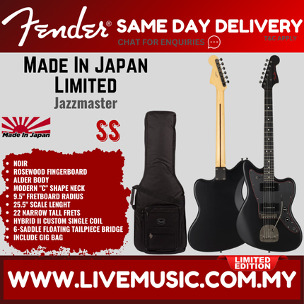 Fender MIJ Limited Jazzmaster Electric Guitar, RW FB, Noir