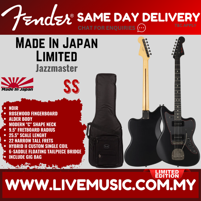 Fender MIJ Limited Jazzmaster Electric Guitar, RW FB, Noir