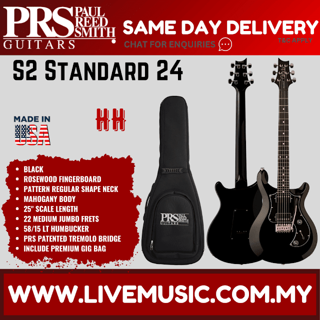 PRS S2 Standard 24 Electric Guitar w/Bag,Black/McCarty Tobbaco Sunburst/Mahi Blue