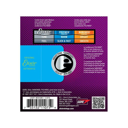 Elixir 11075 Polyweb 80/20 Bronze Acoustic Guitar Strings (12-56)
