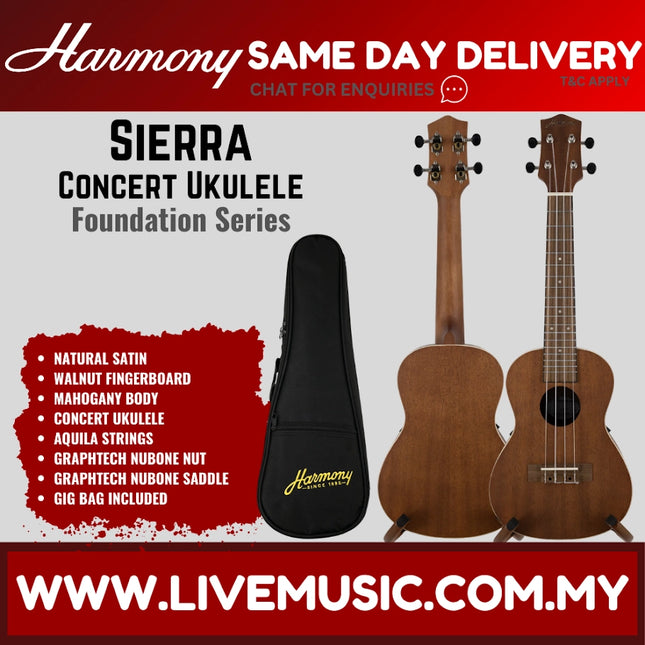 Harmony Foundation Series Sierra Concert Ukulele w/Bag, Natural Satin