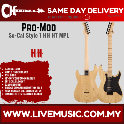 Charvel Pro Mod So-Cal Style 1 HH HT Electric Guitar, Maple FB, Natural Ash
