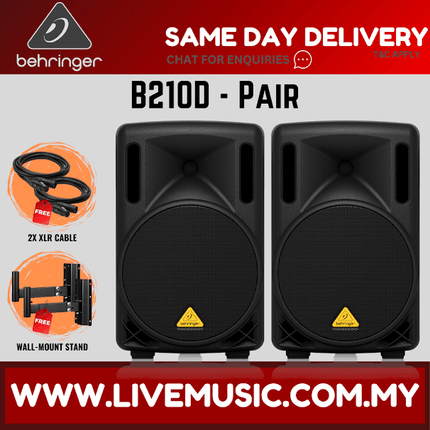 Behringer Eurolive B210D 200W 10" Powered Speaker w/Wireless Mic, Speaker Stand and Cable - Pair ( B-210D / B 210D )