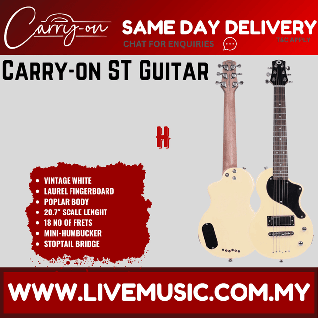 Blackstar Carry-On ST Travel Size Electric Guitar - Vintage White ( Carry On / CarryOn ST )