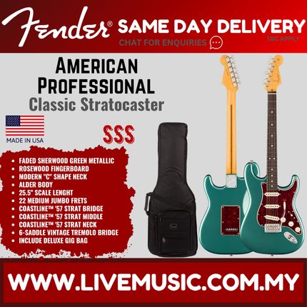 Fender American Professional Classic Stratocaster Guitar, RW FB, Faded Sherwood Green Metallic