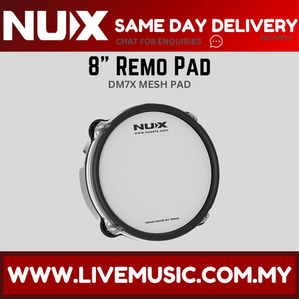 NUX 8" Remo Mesh Head Drum Pad With Dual Triggering Sensitivity Compatible With Majority Drums
