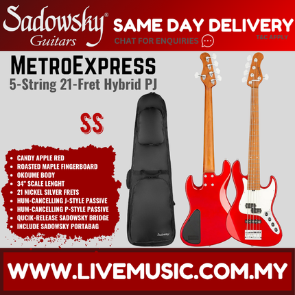Sadowsky MetroExpress 21-Fret Hybrid PJ 5-String Bass Guitar, Maple FB, Candy Apple Red