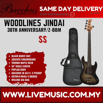 Bacchus Woodline5 Jindai 30th Anniversary/z Handmade Series Electric Guitar, Black Burst Mat