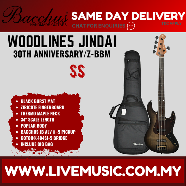 Bacchus Woodline5 Jindai 30th Anniversary/z Handmade Series Electric Guitar, Black Burst Mat