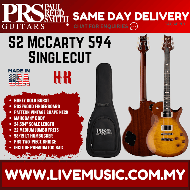 PRS S2 McCarty 594 Singlecut Electric Guitar w/Bag, Lake Blue/Honey Gold Burst/Black Amber
