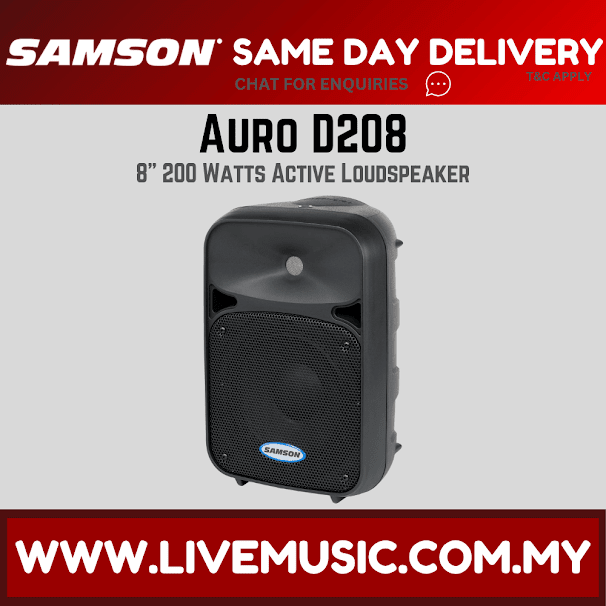 Samson Auro D208 200W 2 Way Active Loudspeaker PA Power Speaker (D 208/D-208)