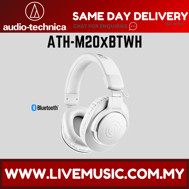 Audio Technica ATH-M20xBT Bluetooth Closed-Back Studio Professional Monitor Headphone - White / Black ( Audio-Technica / ATHM20xBT / ATH M20xBT )