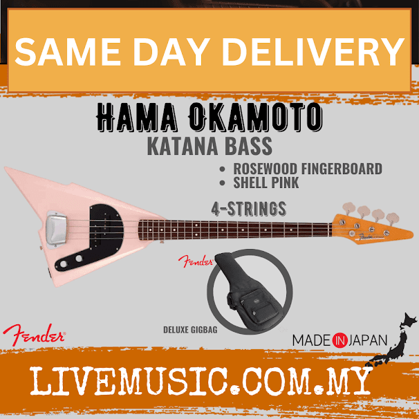 Fender Hama Okamoto Signature Katana Bass Guitar, Shell Pink