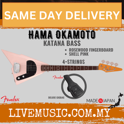 Fender Hama Okamoto Signature Katana Bass Guitar, Shell Pink
