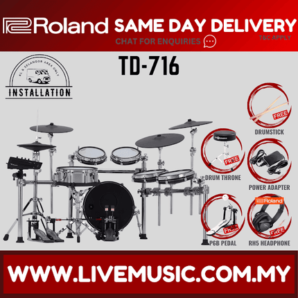 Roland TD-716 V-Drums Electronic Drum Set w/Drum Throne, Single Pedal ( TD 716 TD716 ) Replace TD50KV TD-50KV