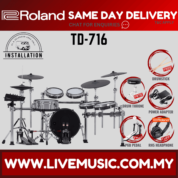 Roland TD-716 V-Drums Electronic Drum Set w/Drum Throne, Single Pedal ( TD 716 TD716 ) Replace TD50KV TD-50KV