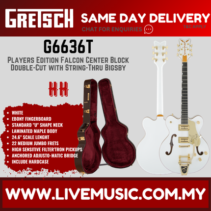 Gretsch G6636T Players Edition Falcon Centre Block Double-Cut Guitar w/String-Thru Bigsby, White