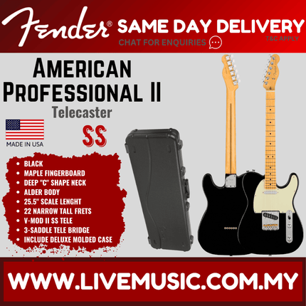 Fender American Professional II Telecaster Electric Guitar, Maple Fretboard - Black