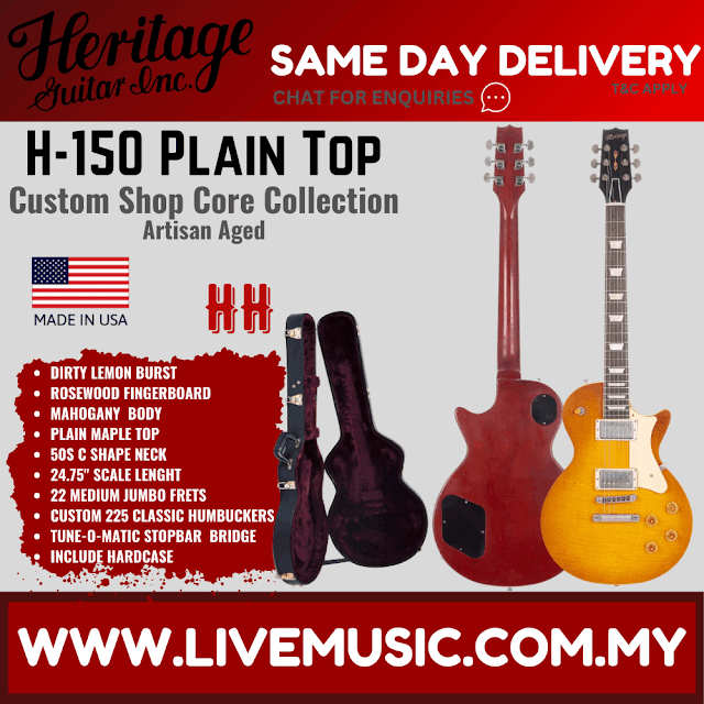 Heritage Custom Shop Core Collection H-150 Plain Top Electric Guitar with Case, Dirty Lemon Burst, Artisan Aged ( H150 / H 150 )