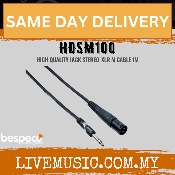 Bespeco HDSM100 High Quality Jack Stereo-XLR M Cable 1M ( HDSM-100 / HDSM 100 )