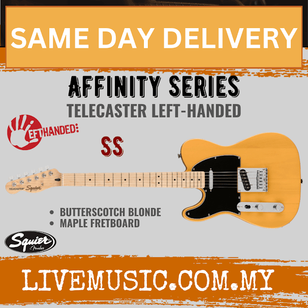 Squier Affinity Series Telecaster Left-Handed Electric Guitar, Maple Fretboard - Butterscotch Blonde