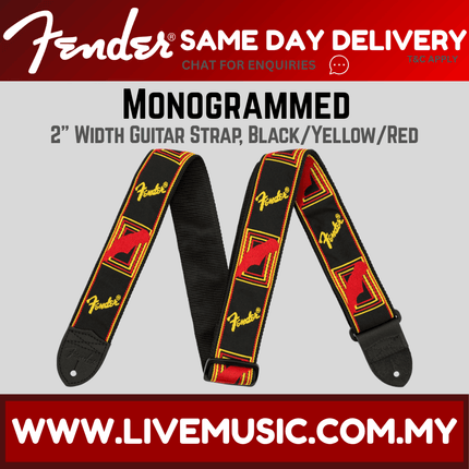Fender 2 Inch Monogrammed Strap, Black/Yellow/Red